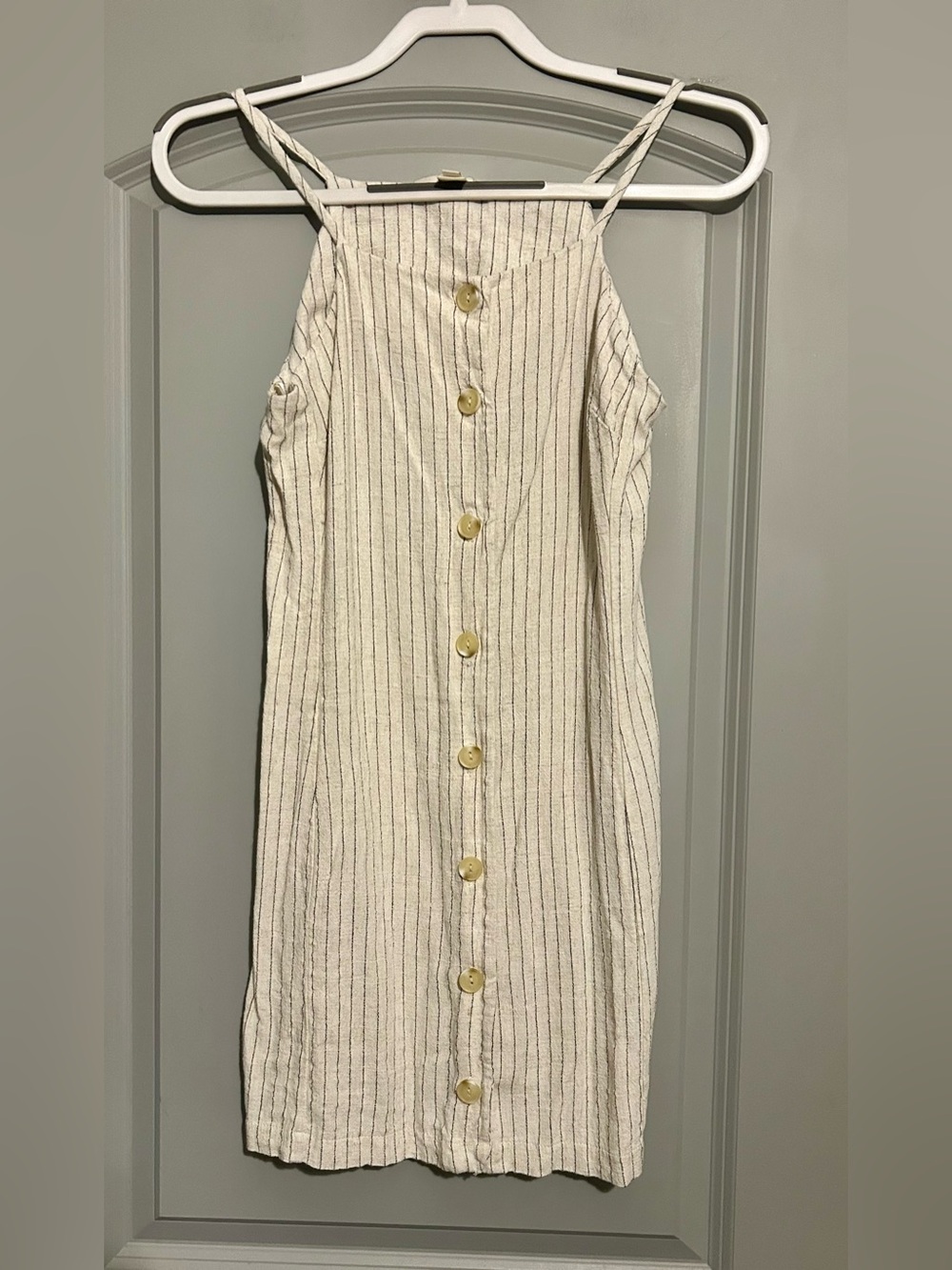 Monteau Los Angeles Linen Blend Striped Button Front Mini Dress Size Small - Picture 2 of 6